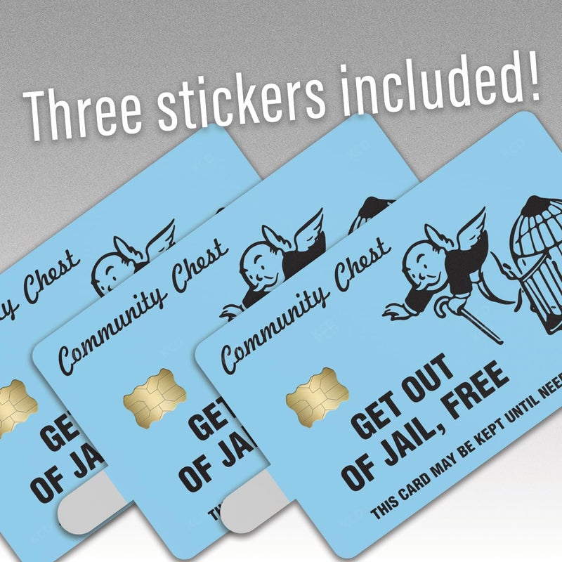 KCD Get Out of Jail Free Credit Card Sticker 3-Pack - Blue, Orange, Pink, White - Debit Card Skin Cover Vinyl Decals - Protect & Personalize Credit/Debit Cards - Slim, Waterproof, Durable (Blue) - Image 2